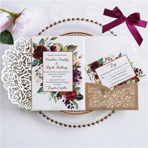 20 PCS 3 Folds 5x7'' Wedding Invitations Cards with Envelopes Ribbons forWedding
